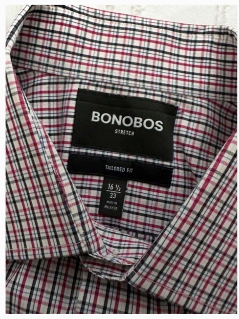 Bonobos Stretch Men's Tailored Fit Size 16.5" x 33" Red/White/Blue Stretch